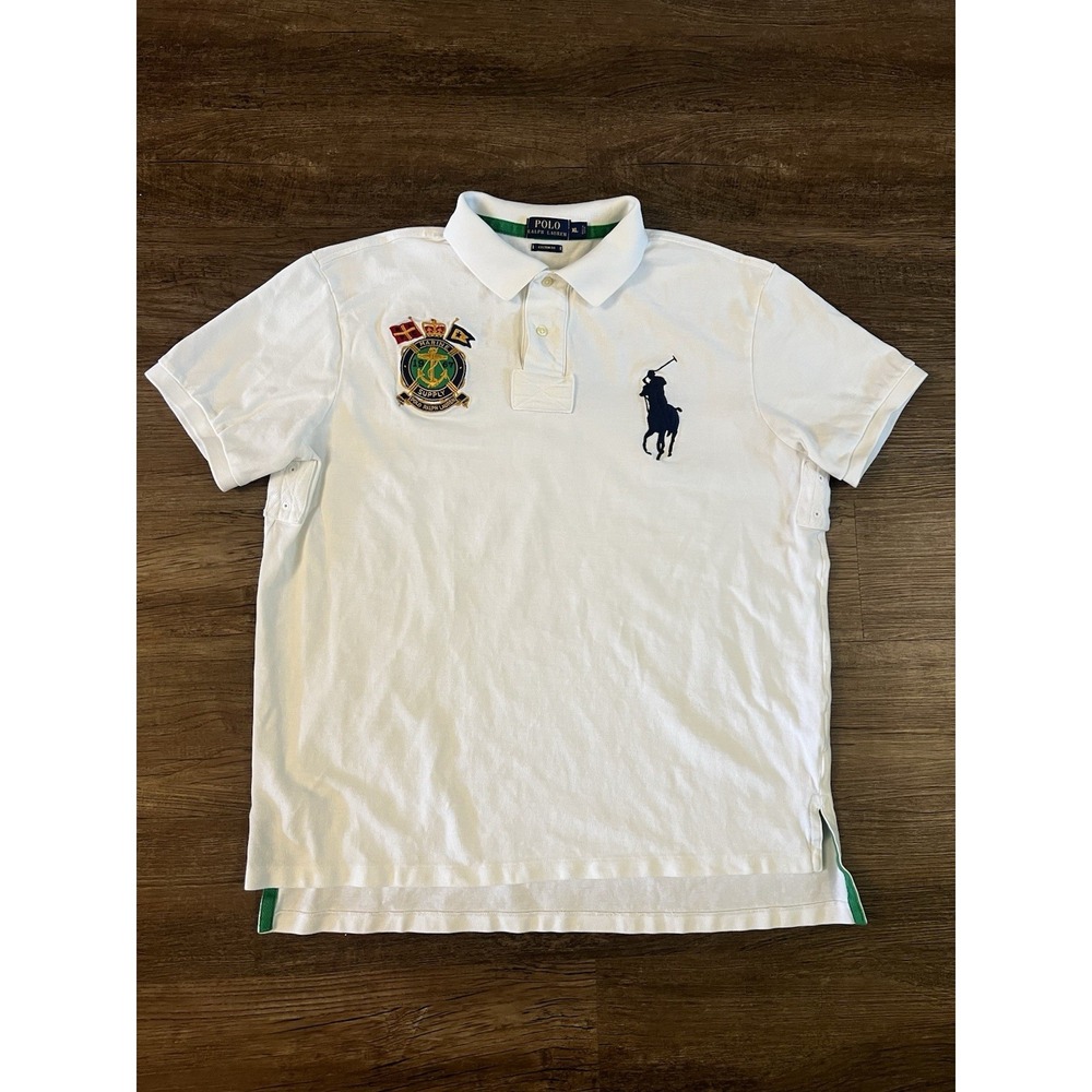 Men's Polo Ralph Lauren Shirt Big Pony Marine Supply 1967 Crest White Sz XL C21